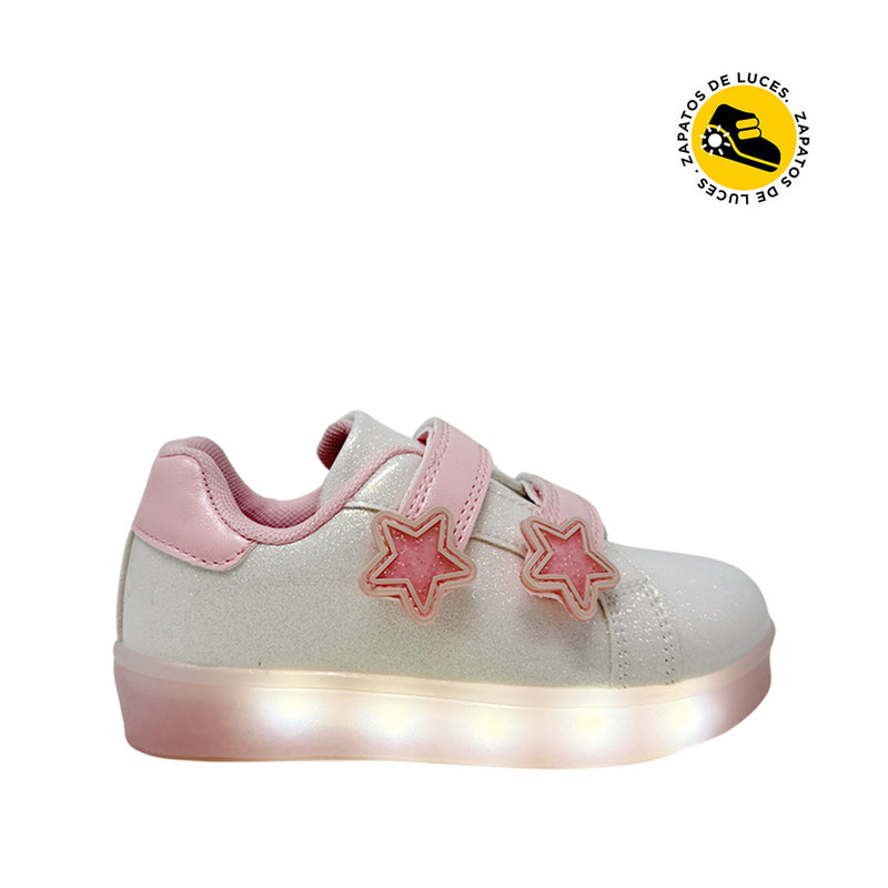 Sneakers con luces Vale para infante color blanco y rosado