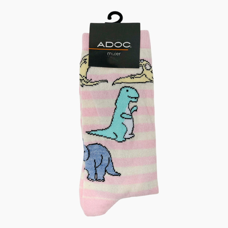 Calcetines Dino unisex color rosado y blanco